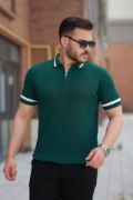 Erkek Yaka Ve Kolları çizgi Detaylı Fermuarlı Kısa Kollu T-shirt resmi